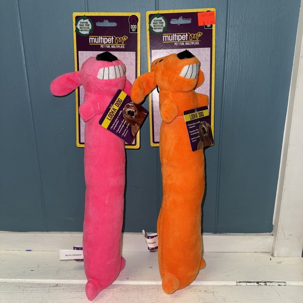 Lot Of 2 Bright Multipet Loofa‎ Ruff 12" Plush Squeaky Dog Toy Multipet 48545